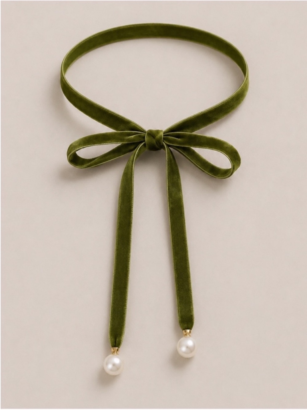 New! Olive Green Velvet Bow Necklace NWOT